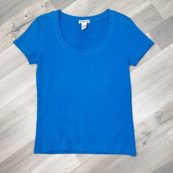 Chico’s Scoop Neck Short Sleeve Tee Shirt Blue Small - Picture 3 of 7